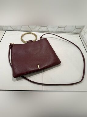 Thacker New York Gia Clutch & Crossbody Maroon LeatherBag Gold Metallic O Ring